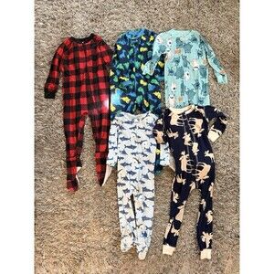Boy Toddler Footed Pajamas Lot Size 3T Zip Up Fleece Cotton Pjs